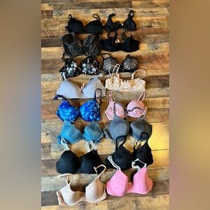 Large Lot Of 16 Victoria’s Secret Bras Bra Mix Band Size 32-38 Cup C